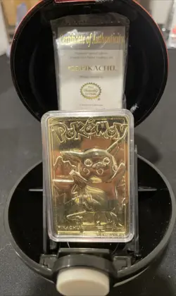 23K Gold Plated PIKACHU Trading Card 1999 Burger King Pokemon Ball w/Box & COA - Image 2