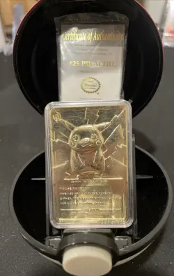 23K Gold Plated PIKACHU Trading Card 1999 Burger King Pokemon Ball w/Box & COA - Image 3