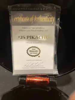23K Gold Plated PIKACHU Trading Card 1999 Burger King Pokemon Ball w/Box & COA - Image 4