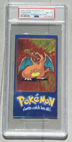 2000 Topps Pokemon TV Animation JUMBO Oversized Tin Topper CHARIZARD #5 PSA 8 - Image 1