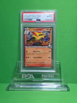 POKEMON 2025 DESTINED RIVALS ETHAN'S TYPHLOSION PRERELEASE STAFF 034/182 PSA 10 - Image 1