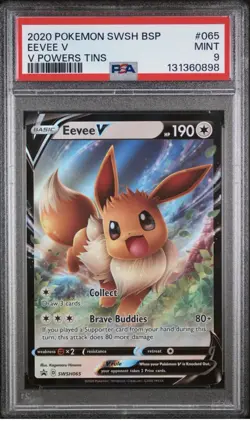 PSA 9 2020 POKEMON SWSH BLACK STAR PROMO SWSH065 #065 EEVEE V V POWERS TINS 🔥 - Image 1