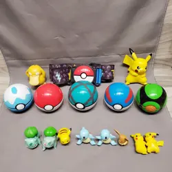 Lot of 5 Empty Pokemon Pokeball, Belt, mini figures Pikachu, Squirtle, Bulbasaur - Image 1