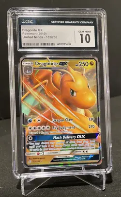 Pokemon Dragonite GX Unified Minds 152/236 Holo Ultra Rare CGC 10 LOW POP - Image 1