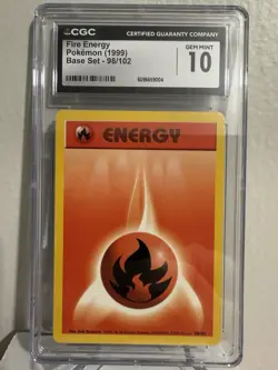 CGC Gem Mint 10 Fire Energy 98/102 Base Set Vintage 1999 Pokemon TCG Card Graded - Image 1