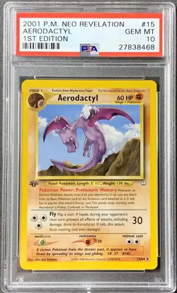 Pokemon Card 1st Edition Aerodactyl PSA 10 Gem Mint, Neo Revelation #15, 2001 - Image 1