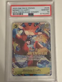 Monkey D. Luffy Winner P-036 OP04 Pre-Release Promo One Piece Card PSA 10 - Image 1