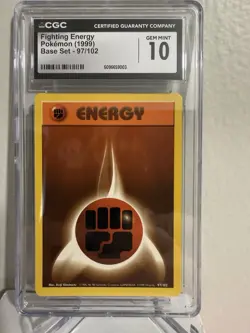 CGC Gem Mint 10 Fighting Energy 97/102 Vintage 1999 Base Set Pokemon TCG Graded - Image 1