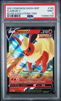 2021 POKEMON SWSH BLACK STAR PROMO EEVEE EVOLUTIONS TINS #149 FLAREON V PSA 9 - Image 1
