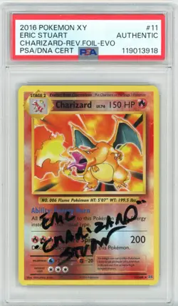 PSA Eric Stuart Signed Charizard 11/108 Evolutions Reverse Holo Pokemon TCG 2016 - Image 1