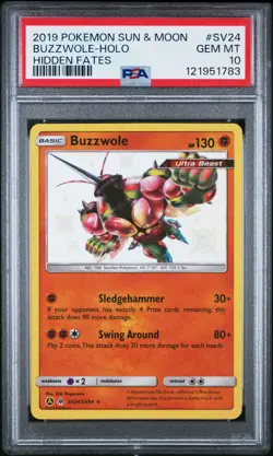 2019 POKEMON SUN & MOON HIDDEN FATES #SV24 BUZZWOLE-HOLO PSA 10 - Image 1