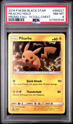 2019 POKEMON SM BLACK STAR PROMO FALL 2019 COLLECTOR CHEST PIKACHU-HOLO PSA 8 - Image 1