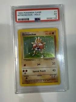 Pokemon TCG Hitmonchan Base Set Holo Unlimited Rare Card 007/102 PSA 5 - Image 1