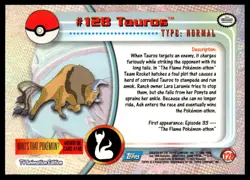 Pokemon TCG #128 Tauros Topps Series 3 - Image 2