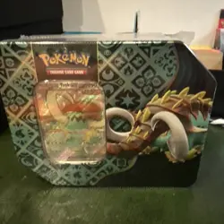 Pokemon TCG: Scarlet & Violet-Paldean Fates Tin (Shiny Great Tusk Ex) 5 Packs - Image 1