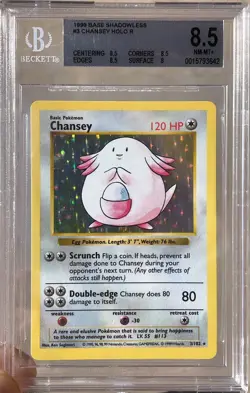 1999 Pokemon Base Set Shadowless Chansey 3/102 BGS 8.5 NM-Mint CLEAN New Cert 💎 - Image 1
