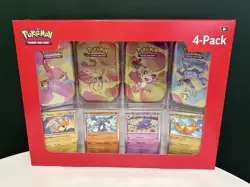 Pokemon TCG S&V 151 Mini Tin 4 Pack + 4 Promo Cards SEALED SAMS CLUB EXCLUSIVE - Image 1