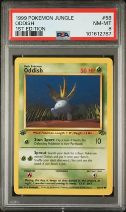 1999 POKEMON JUNGLE 1ST ED #58 ODDISH PSA 8 - Image 1