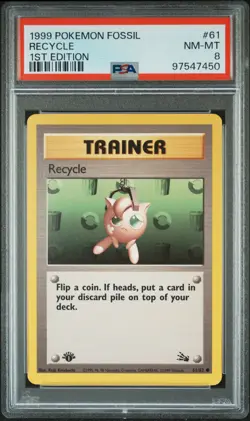 1999 POKEMON FOSSIL 1ST ED #61 RECYCLE PSA 8 - Image 1