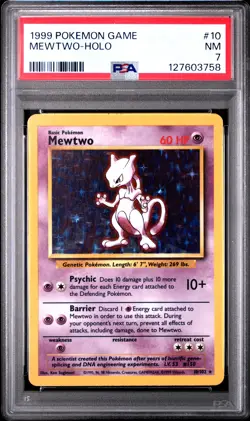 1999 POKEMON BASE SET UNLIMITED #10 MEWTWO-HOLO PSA 7 - Image 1