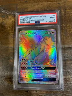 POKEMON 2017 Shining Legends SM Full Art ENTEI GX Secret RARE #74 PSA 9 Mint - Image 1