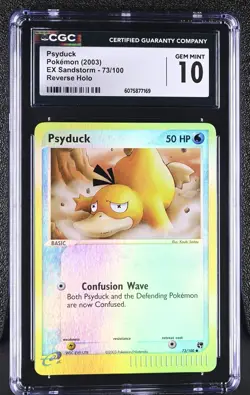CGC 10 GEM MINT Psyduck 2003 EX Sandstorm 73/100 Reverse Holo Pokemon Card - Image 1