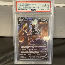 2021 Pokemon Evolving Skies #189 FA Umbreon V PSA 10 GEM MINT SPANISH POP 14 - Image 1