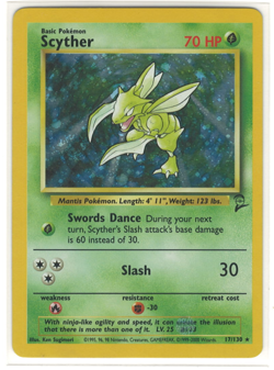 Scyther 17/130 Holo Rare - Base Set 2 - WOTC Vintage Pokemon Card - Excellent/NM - Image 1