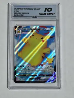 Pokemon Celebrations 2021 Surfing Pikachu VMAX Full Art 009 CAG 10 GEM MINT!! - Image 1