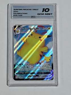 Pokemon Celebrations 2021 Surfing Pikachu VMAX Full Art 009 CAG 10 GEM MINT!! - Image 3