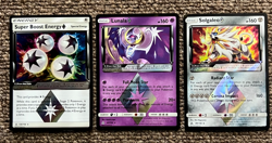 LOT OF 3 PRISM STAR HOLO POKEMON CARDS NM-LP SUPER BOOST ENERGY,LUNALA,SOLGALEO - Image 1