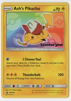 2017 Ash's Pikachu SM108 Sun&Moon Pokemon Movie Promo ANIME POKEMON CARD - Image 1