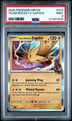 2025 POKEMON DRI EN-DESTINED RIVALS #070 TEAM ROCKET'S ZAPDOS PSA 9 - Image 1