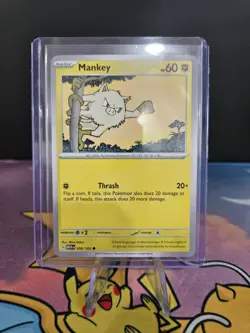 Pokemon Card Mankey 151 Printing Error: Missing Red Ink - Image 1