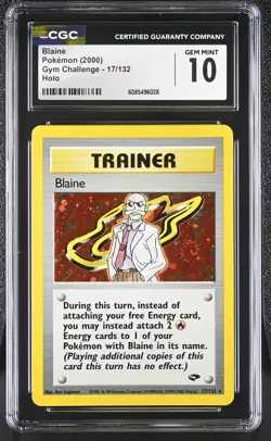 CGC 10 GEM MINT Blaine 2000 Gym Challenge 17/132 Holo SWIRL Pokemon Card - Image 1