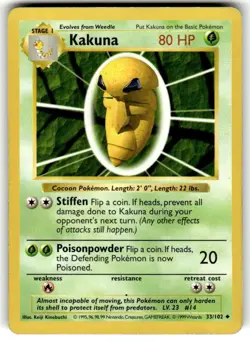Kakuna #33/102 - Base Set - Shadowless -Pokemon TCG - Image 1
