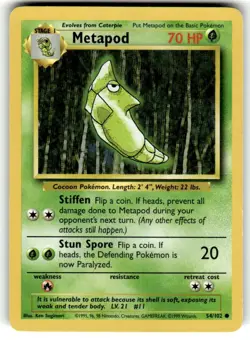 1999 Pokemon Set Unlimited Metapod Common #54/102 - Image 1