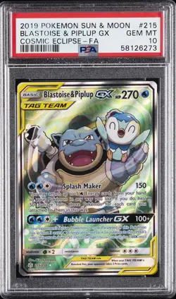 2019 POKEMON SUN & MOON COSMIC ECLIPSE FULL ART/BLASTOISE & PIPLUP GX PSA 10 - Image 1