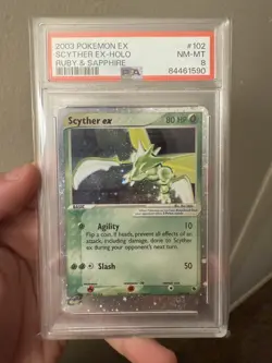 PSA 8 Scyther EX 102/109 EX Ruby & Sapphire Holo Rare 2003 English Pokemon TCG - Image 1