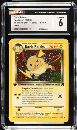 POKEMON CGC 6 Dark Raichu 83/82 2000 Team Rocket - 1st Edition Secret Rare Holo - Image 1