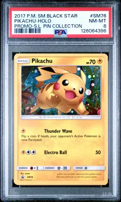 2017 POKEMON SM BLACK STAR PROMO SHINING LEGENDS PIN COLL PIKACHU-HOLO PSA 8 - Image 1
