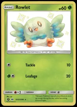 Rowlet SV2/SV94 Hidden Fates Shiny Vault Holo Rare Pokemon Card Near Mint-1 - Image 1
