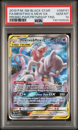 2019 POKEMON SM BLACK STAR PROMO #SM191 FULL ART/MEWTWO & MEW GX PSA 10 - Image 1