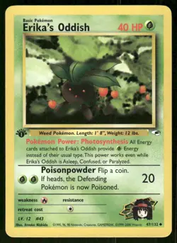Pokemon Tcg NM Erika's Oddish [1st Edition] #47 Pokemon Gym Heroes - Image 1
