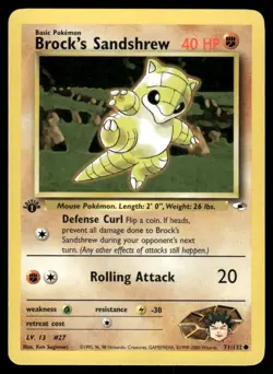 Pokemon Tcg WOTC NM Brock's Sandshrew [1st Edition] #71 Gym Heroes - Image 1