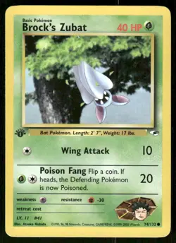 Pokemon Tcg NM Brock's Zubat [1st Edition] #74 Pokemon Gym Heroes - Image 1