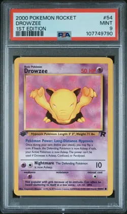 2000 POKEMON ROCKET 1ST ED #54 DROWZEE PSA 9 - Image 1