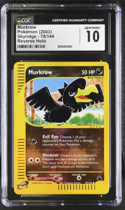CGC 10 GEM MINT Murkrow 2003 Skyridge 79/144 Reverse Holo Pokemon Card - Image 1