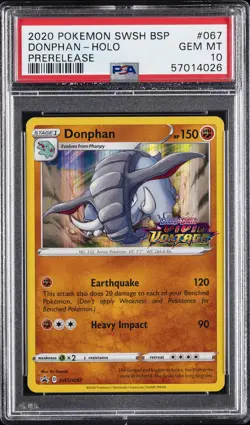 2020 POKEMON SWSH BLACK STAR PROMO PRERELEASE #067 DONPHAN-HOLO PSA 10 - Image 1