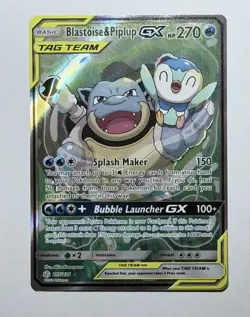 Pokemon TCG SM - Cosmic Eclipse #215/236 Blastoise & Piplup GX GRADE RDY READ** - Image 1